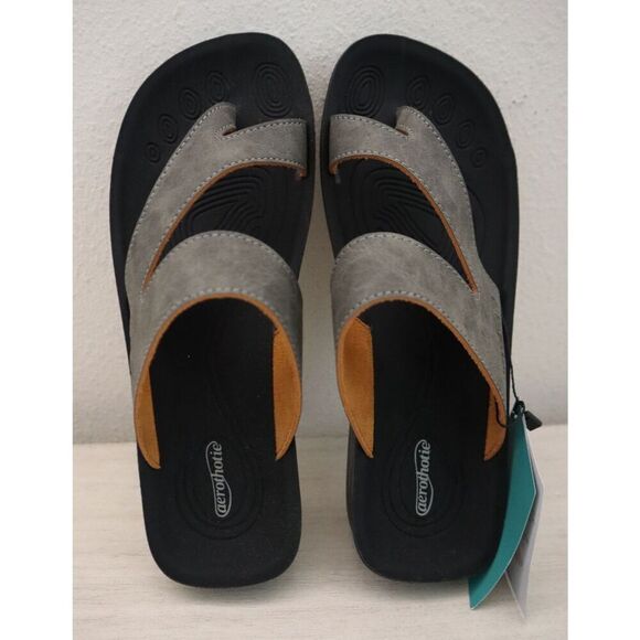 Aerothotic L0342 Women's Sz 8M Gray Vegan Suede Leather Odal Split Toe Sandals - Picture 2 of 16